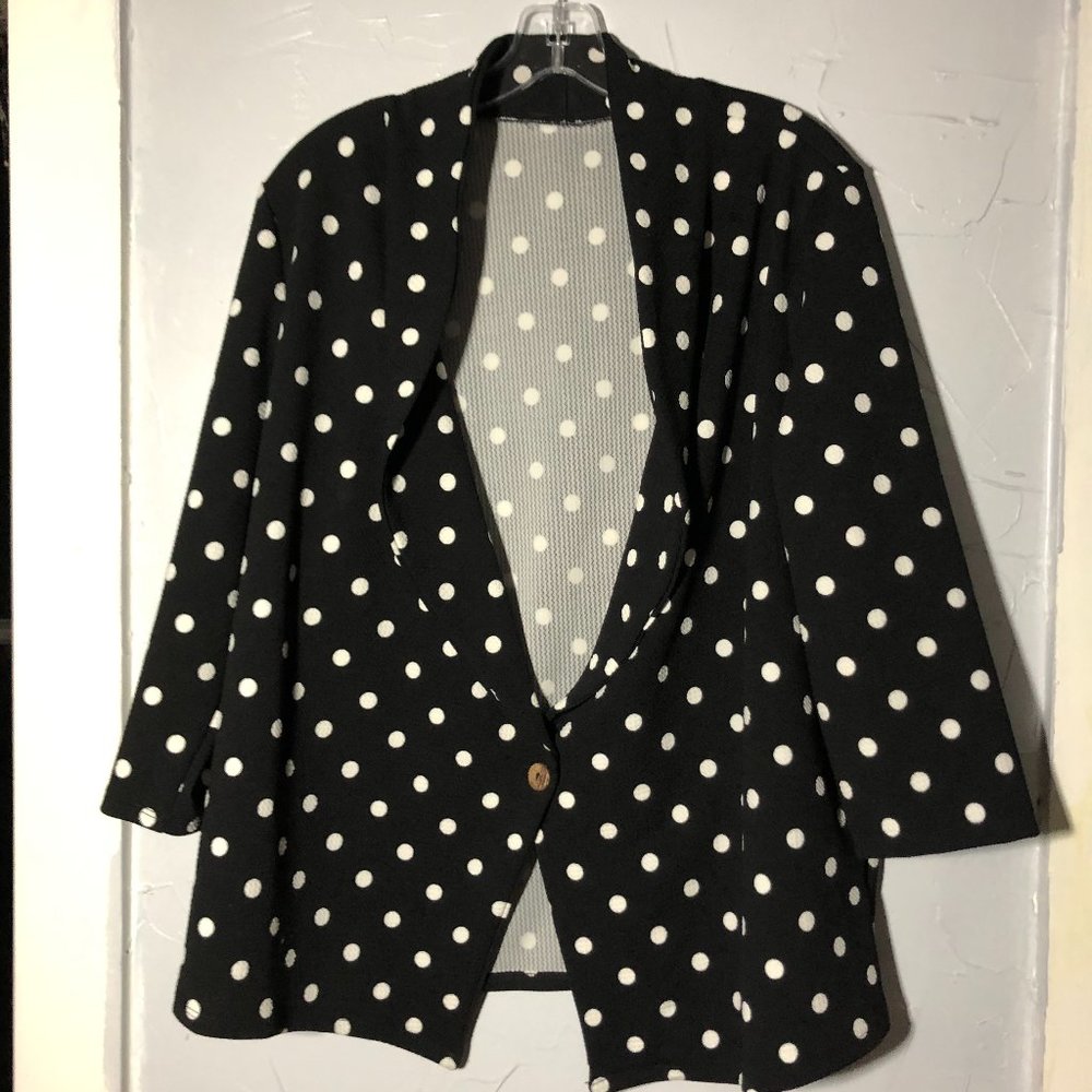 Ssoulm 3XL Black/White Dots One Button Cardigan